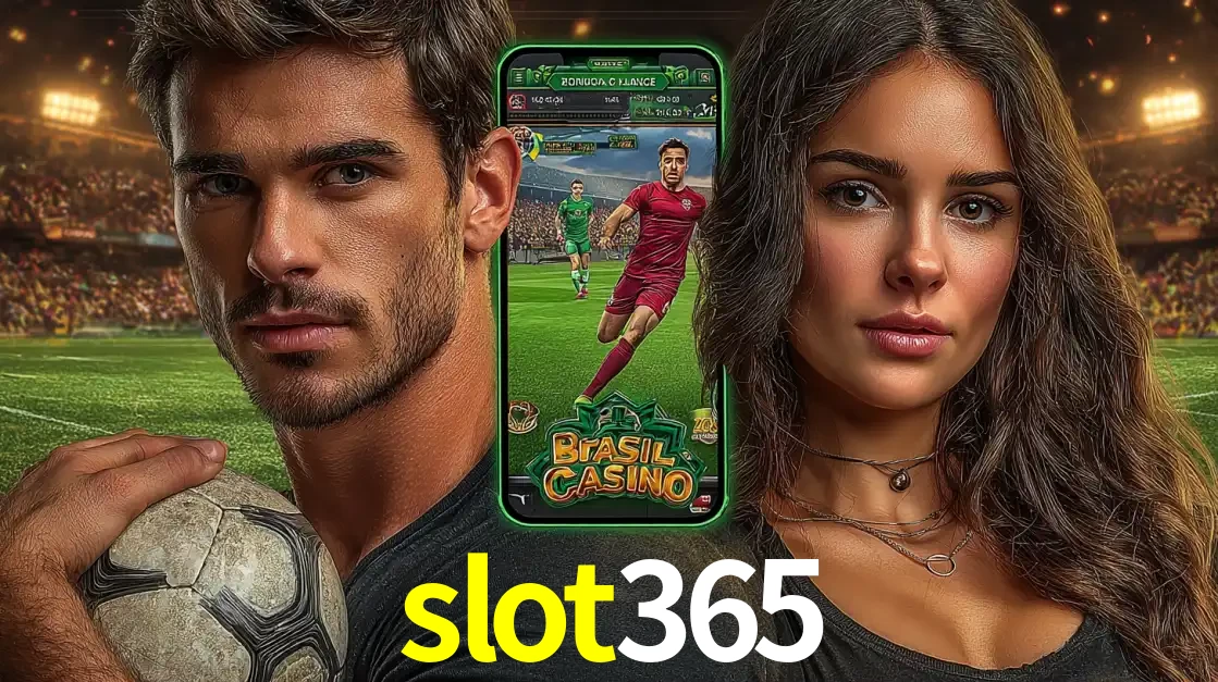 Homem segurando uma bola de futebol e uma mulher ao lado de um smartphone exibindo o jogo de apostas esportivas da slot365. Faça seu palpite no cassino online.